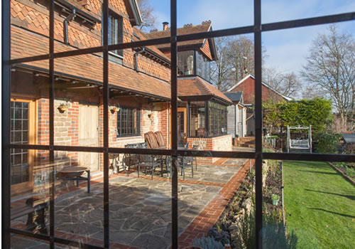 View through the kitchen window towards the back porch