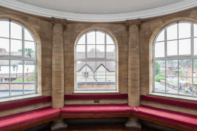 Slimline steel-style windows at the historic Haslemere Hall